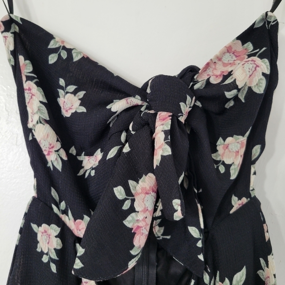 Lulu's Frances Black Floral Print Strapless Tie-Front Mini Dress Size XS - Picture 7 of 11